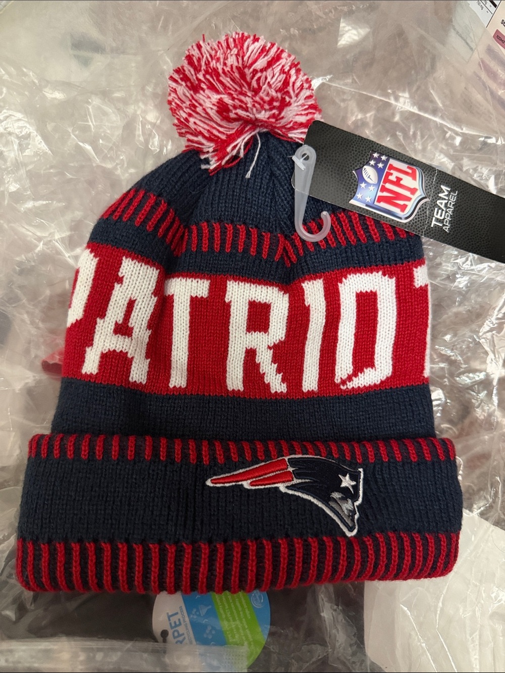 NFL Patriots Kids Knit Pom Hat - Navy, Red, White